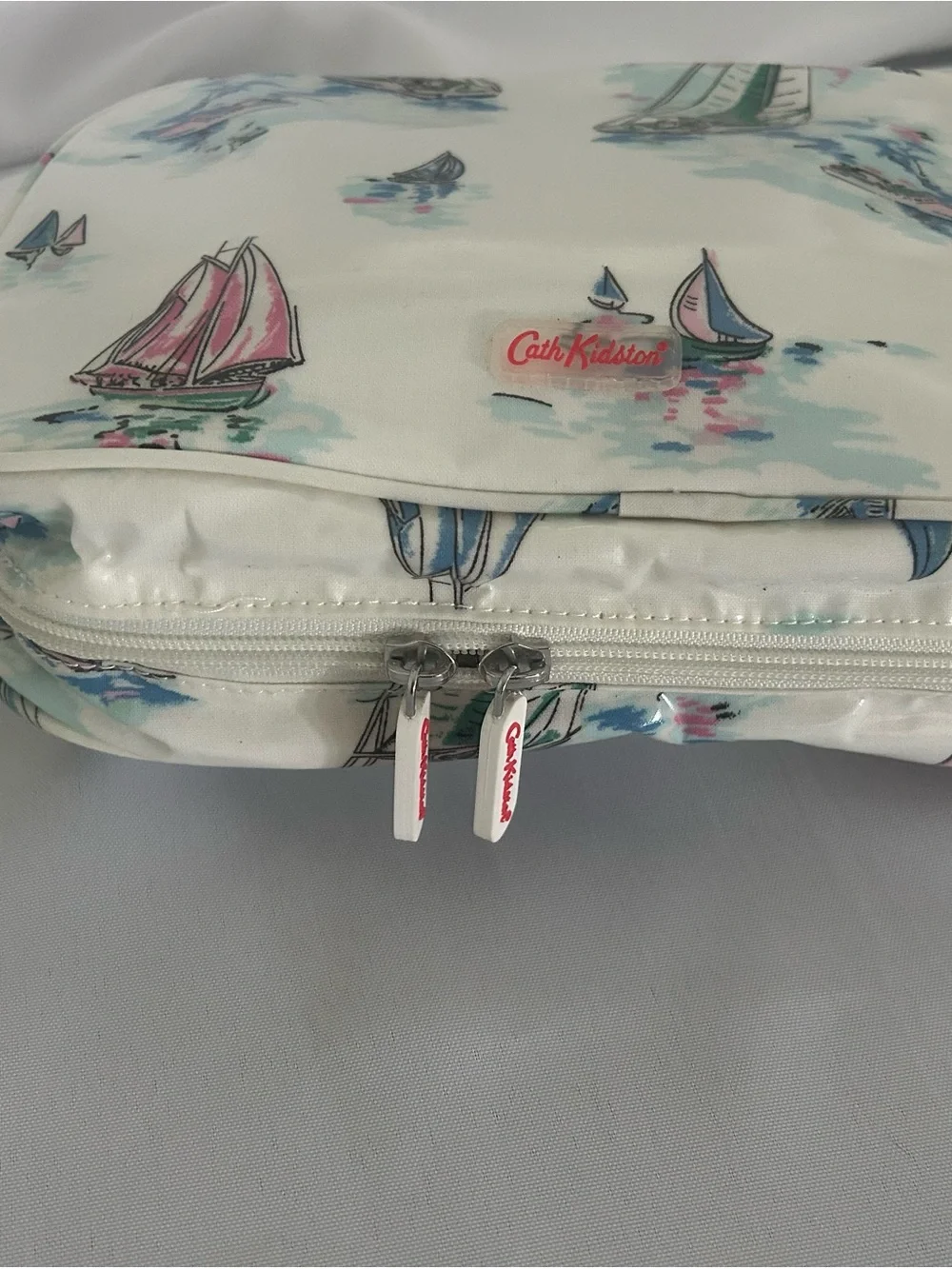 Cath Kidston White Sailboat Cosmetic Bag with Blue & Pink Accents